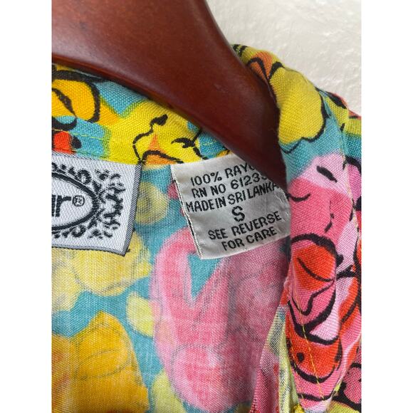 Vtg Bonjour Womens Top Sz S Button Up Floral Maximalist Colorful Wacky Artsy - Picture 3 of 9